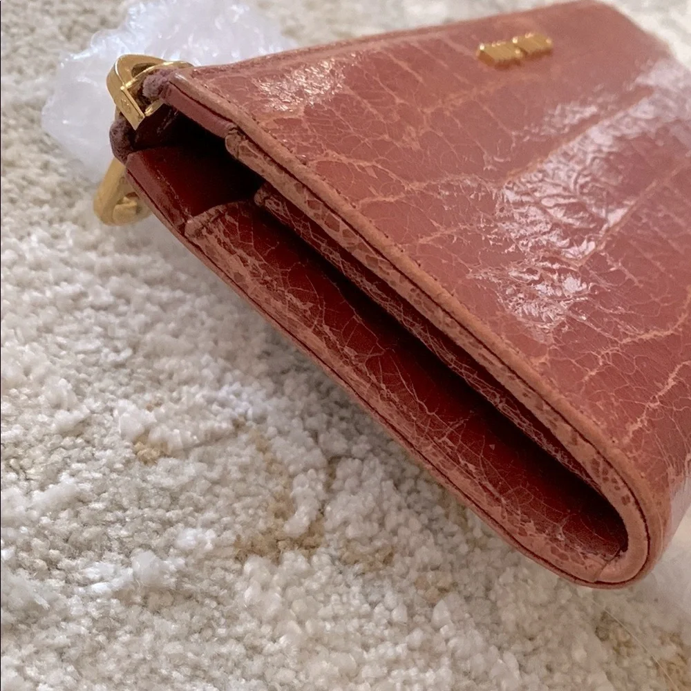 MIU MIU Croc-Embossed Leather Wallet with Gold Accent